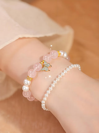 Butterfly Love Crystal Bracelet - Rose Quartz & Pearl Bracelet - SoulVibeCo
